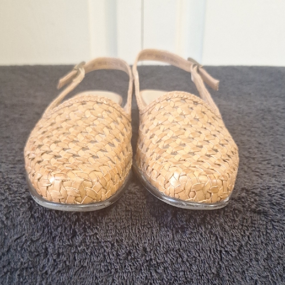 Trotters Tan Leather Woven Slingback Flats-9N-Camel Tan - Picture 4 of 10